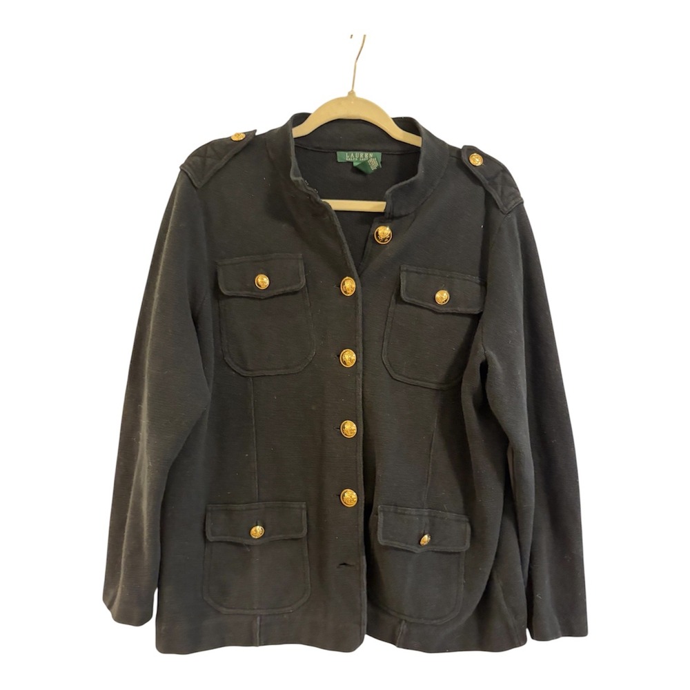 Lauren Ralph Lauren Black Military Knit Jacket Gold Buttons Plus 1X Old Money